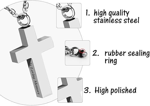 Miniatura 3 de Collar de cruz de cremación para cenizas, collar de urna de cruz de acero inoxidable, soporte para cenizas, joyería conmemorativa, en memoria amorosa