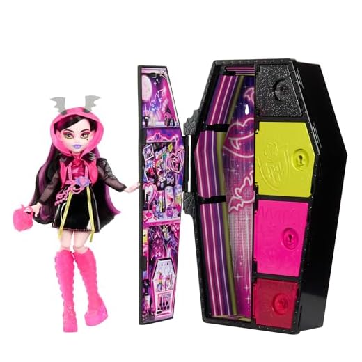 Monster High Coffret Monstrueux Secrets Série Frayeurs Néon avec Poupée Articulée Draculaura, Casier, Plus De 19 Surprises, Plus De 125 Looks À Créer, Jouet Enfant, Dès 3 Ans, HNF78