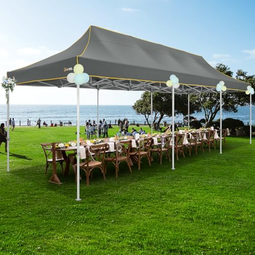 Image of HOTEEL 10x30 Heavy Duty Pop Up Canopy Tent, Commercial Instant Canopy for Party Wedding Event, Waterproof UV 50+ Windproof Outdoor Tent, Upgraded Thick Hexagonal Legs Canopy with Wheeled Bag, Gray