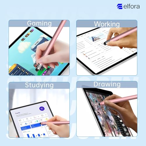 Image of Elfora 2 in 1 Stylus Pen for Touch Screens | High Precision & Sensitivity Capacitive Rubber Tip | Universal Stylus Compatible with iPad, iPhone, Android, Samsung, Kindle, Tablets & More - Rose Gold