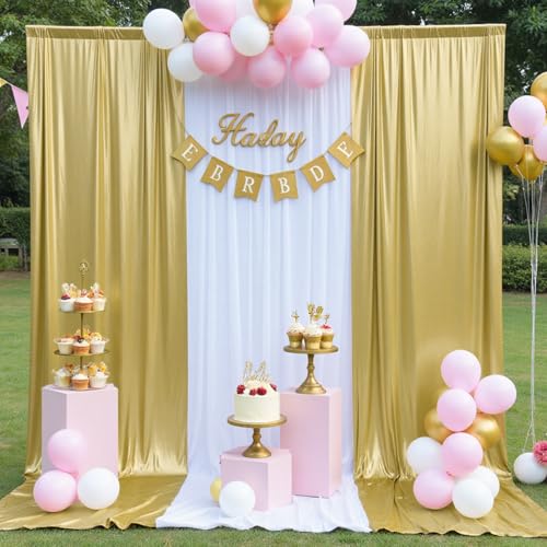 Image of 30x10 ft Wrinkle Free Gold Sequin Backdrop Curtain for Parties,Thick Not Fall Glitter Wedding Drape Backdrop,6 Panels 5x10ft Shimmer Photo Wall Back Drop Cloth for Graduation Photography Background