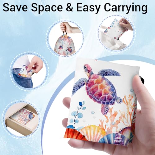 Image of Sea Turtles Coral Drawstring Storage Bag Cloth Shoe Bags for Travel Picnic