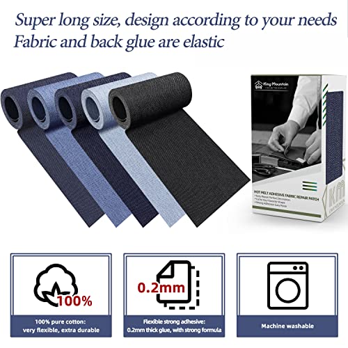 Image of KING MOUNTAIN Iron-on Repair Patch,3 inchx60 inch100% Cotton Denim Iron-on Repair Patch, Jeans and Clothing Repair and Decoration Kit (Blue)