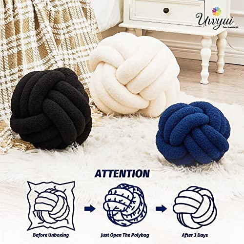Image of Uvvyui Knot Pillow Ball, Soft Home Decorative Pillows, Round Throw Pillow, Handmade Knotted Plush Pillow, Round Boucle Pillow Cushion (14 Inches Navy)