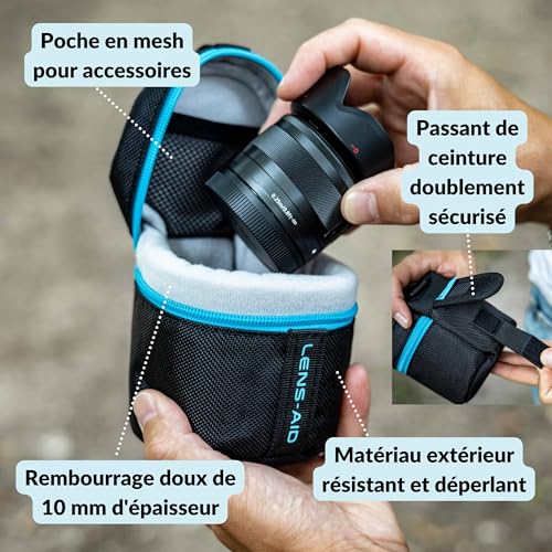 Housses pour objectifs rembourrées avec zip et passant ceinture