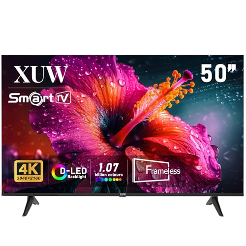 50 inch UHD 4K Smart TV, D-LED backlight Television, Borderless Design,HDMI USB DVB-T2/S2 RJ45 Interface, large screen for living room, bedroom, home entertainment - Black