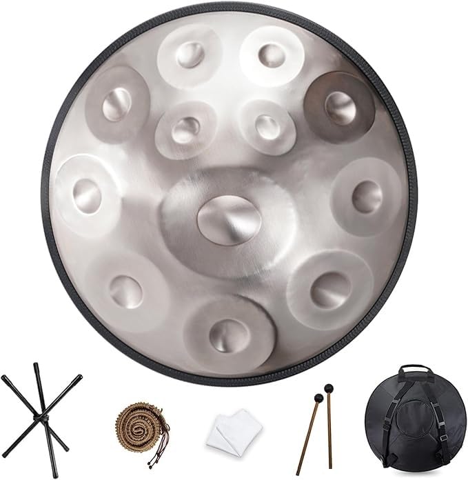 22-calowy stalowy bęben ręczny, instrument bębenkowy ręczny, wysoki poziom jakości, wysoki poziom jakości, wytwarzający przyjemny rezonans(Silver,12 Notes (432Hz))