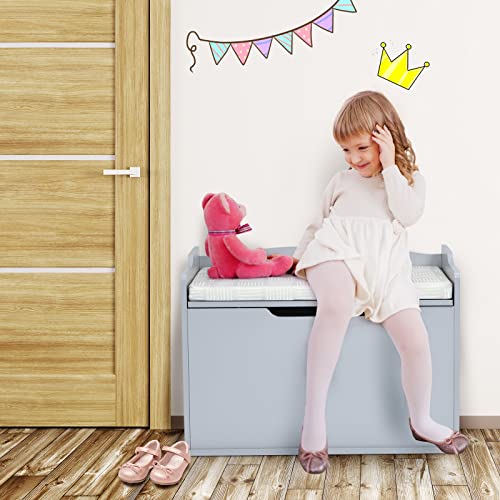 Costzon Kids Wooden Toy Chest, Wide Toy Box Storage Chest With Bench Seat, Toy Storage Trunk Case With Finger-Pinch Prevention, Lift-Top Foot Rest Seat For Toddler Bedroom Playroom Entry (Grey) #TOP5