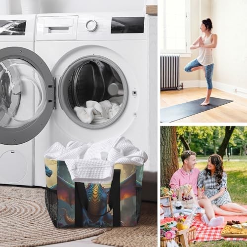 Dragon Abstruct Forest Large Tote Bags for Women Canvas Tote Purse Reusable Grocery Bags Top Handle Handbags for Travel, Work3