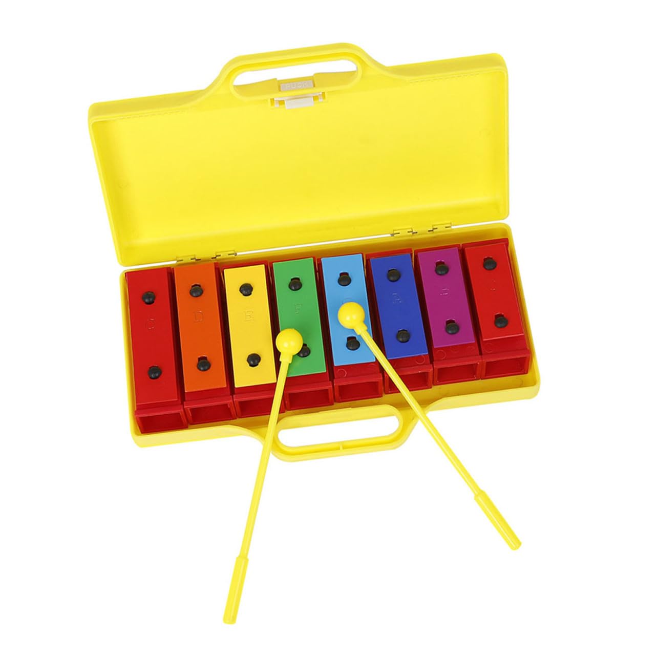 Instrumento de Percusión de 8 Notas Placa Colorida y Caja | Abs y Metal, Diseño Portátil Asa, Incluye Baqueta Uso Fácil, Sonido Claro, 1 Juego