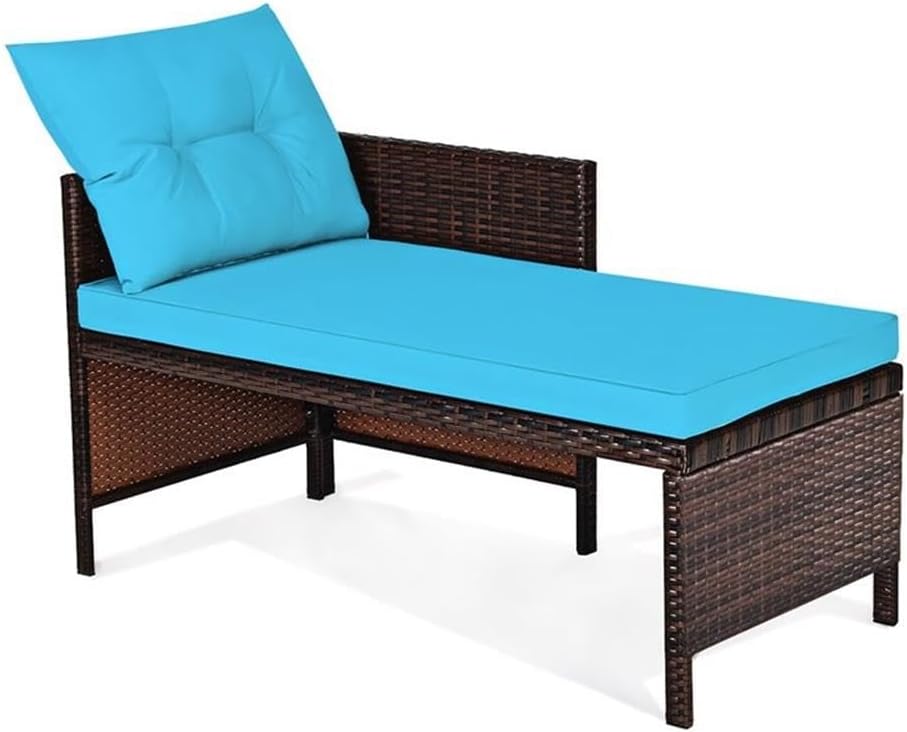 Pemberly Row 3-Piece Wicker Rattan Outdoor Corner Sofa Set, Turquoise Cushions, L-Shaped Sectional, Steel Frame, Tempered Glass Coffee Table, Weather-Resistant Patio Furniture for Garden or Yard Use
