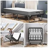 DICTAC Klappbett 90x200cm Erwachsene mit ca.13CM Matratze aus Gedächtnisschaum Gästebett Klappbar Metallrahmen Klappbetten mit Rollen Reisebett Faltbares Metallbett Stabil bis 200 kg belastbar