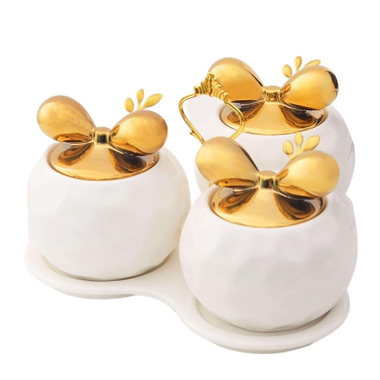 Gewürze Aufbewahrung Keramik-Gewürzbehälter Mit Löffel, Deckel Und Tablett, Gewürzschüssel-Set, Gewürz-Organizer, Heimküche Gewurzglaeser Gewürzglas(White)