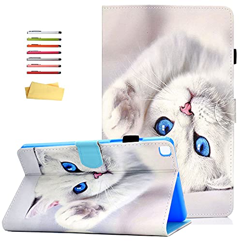 UUcovers for Samsung Galaxy Tab A7 Lite 8.7 inch 2021 Case Model SM-T225/T220 with Pencil Holder Pockets Multi-Angle Stand, Magnetic PU Leather Impact Resistant TPU Back Folio Cover, White Kitten Cat