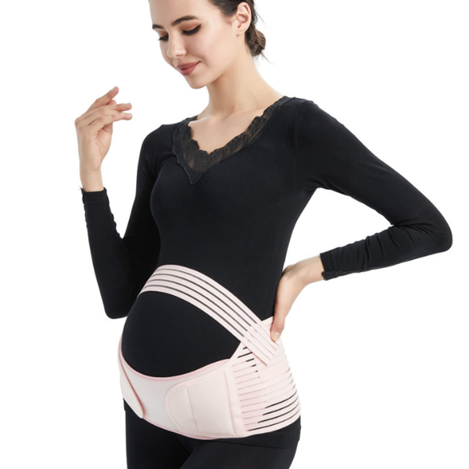 BATLAM 3-in-1-Bauchbänder für Schwangere, Schwangerschaftsstützbandage, atmungsaktive und verstellbare Mutterschaft (PINK, M, L, XL, XXL)