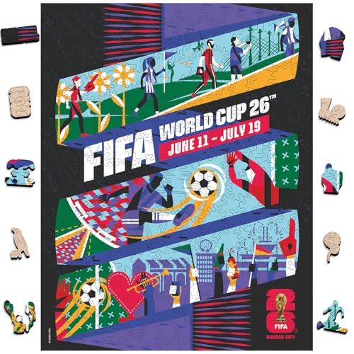 Image of FIFA World Cup 2026 City Puzzle Kansas City Poster - Wooden Puzzle for Adult, 200 Pieces Irregular Shape Puzzle, 5MM Thick, Creative Collectible Gift for Fans, Officially Licensed Product, 9.3x11.8''