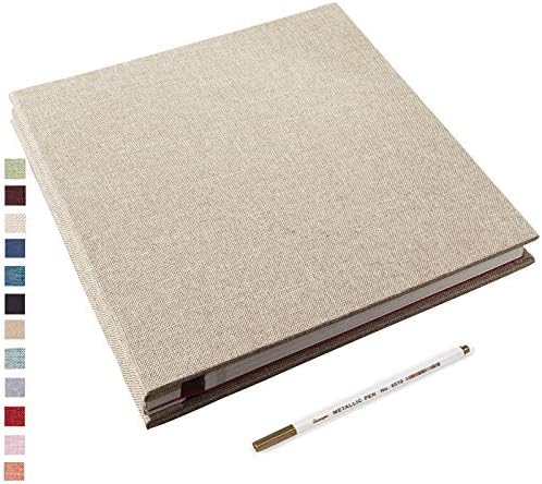 Yopih Self Adhesive Photo Album 28*27cm Magnetic Scrapbook Album 40 Magnetic Double Sided Pages Linen Hardcover with A Metallic Pen DIY Anniversary Memory Book for Baby Wedding Family