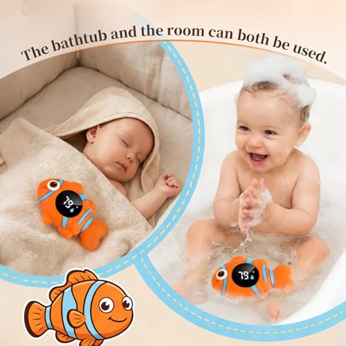 Image of Baby Bath Thermometer, with LED Display and Temperature Warning,Kids' Bathroom Safety Products, Newborn Bath Safety Toy Thermometer (Clownfish)
