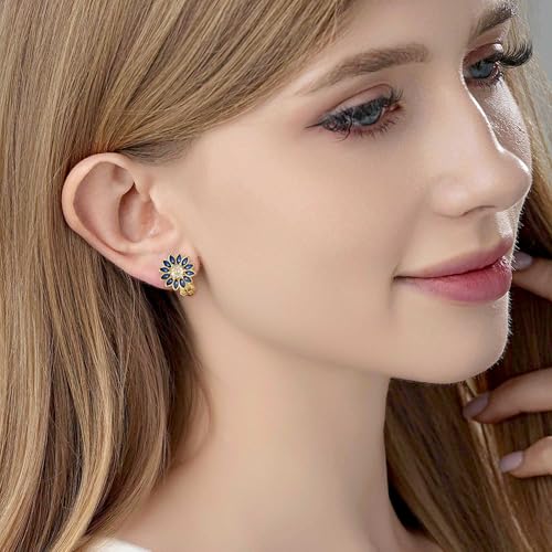 EVEVIC Austrian Crystal Flower Clip on Earrings for Women Trendy,14K Gold Plated Hypoallergenic Non Pierced Sunflower Earrings Jewelry Gift2