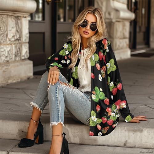 Image of Forchrinse Red Ladybug Cardigan for Women Causal Long Sleeve Open Front Cardigans Sweater Fashion 2024 Fall Coat with Pockets