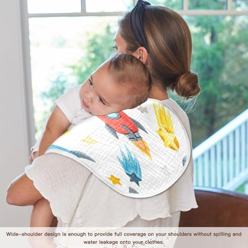 Kigai Rockets Moon Baby Burp Cloths Extra Soft and Absorbent Burping Rags Cotton Burping Clothes Baby Washcloths for Newborn Boys Girls - 1 Pack 7