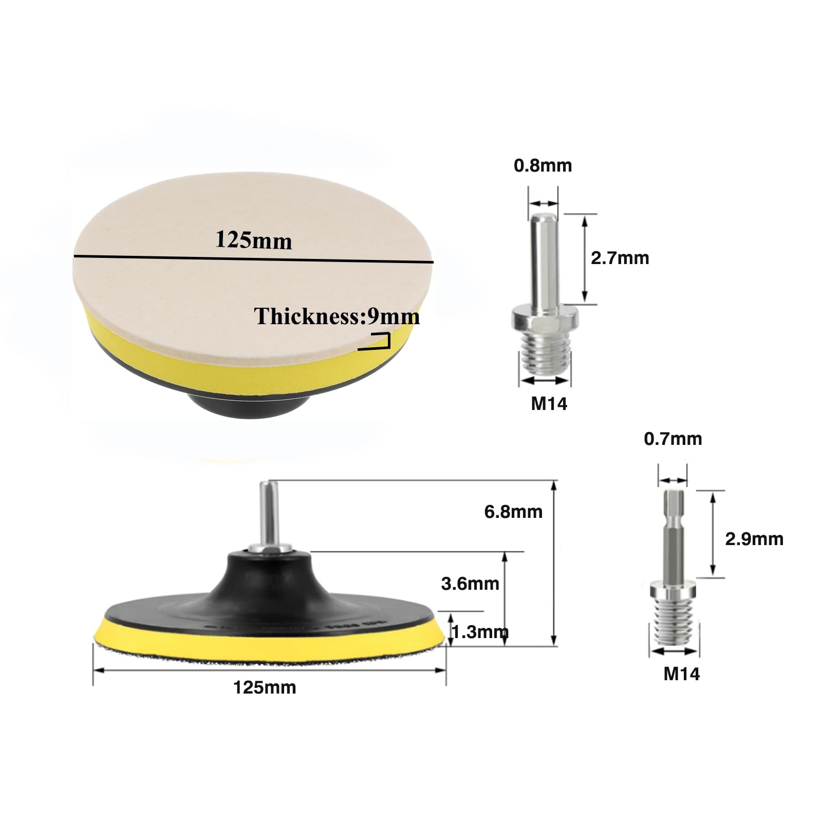 Tampons Polissage Feutre 125mm 9mm Disques Laine M14 Adaptateur Polir Verre Plastique Métal Marbre