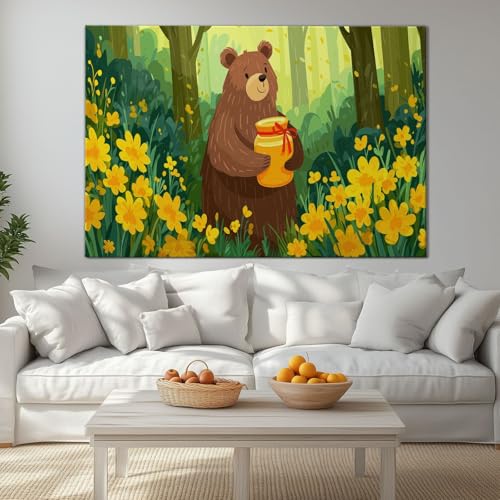 Cadre en bois peinture image sur toile ours vert salon chambre 120x80