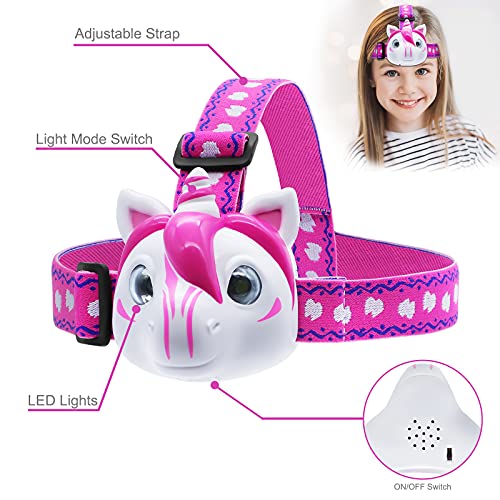 Unicorn Headlamp for Kids, Kids Toys for 3-10 Years Old Girls, LED Headlamp Toys with Elastic Headbands, Perfect Kids Christmas Stocking Stuffers, Gift for Camping, Hiking, Reading, Sleepovers - Image 5