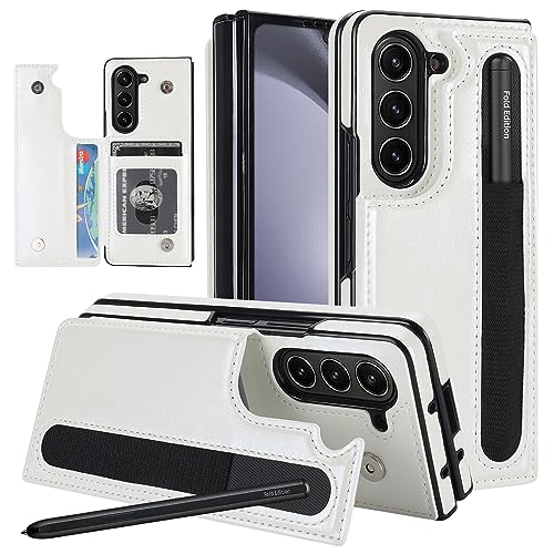 Étui portefeuille Samsung Galaxy Z Fold 5 blanc cuir avec porte-cartes