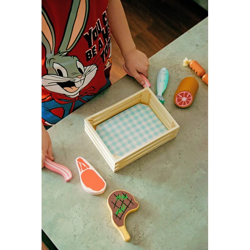 Kinderküche Zubehör Holz 12,5 x 17 x 5 cm - Kinderküche Spielküche Zubehör Kaufladen - Lebensmittel Spielzeug Mit Fleisch und Fisch - Kaufmannsladen Zubehör Holz – Bild 4