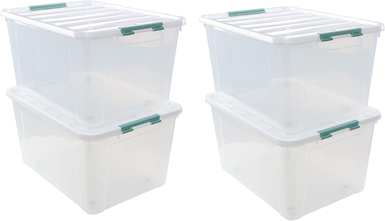 85 Quart Plastic Storage Bin, Stackable and Nestable Storage Boxes with Lids and Secure Latching Buckles, Large Storage Container for Home, Office, Garage (Clear, 85QT-4Pack)