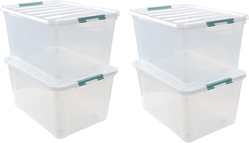 Parlynies Paquete de 4 cajas apilables grandes de 20 cuartos de galón contenedor de almacenamiento de plástico transparente