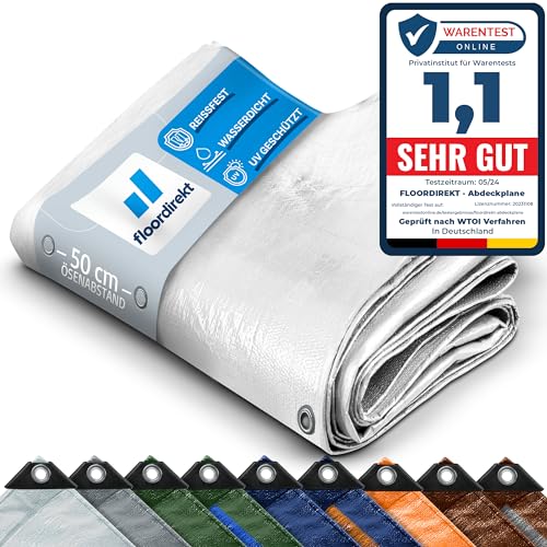 Floordirekt Abdeckplane | Gewebeplane | Schutzplane Bootsplane Zeltunterlage für Camping & Outdoor Garten wasserdichte Planemit Ösen | Viele Größen & Farben 3x5m, 15m² 140 g/m², Weiß