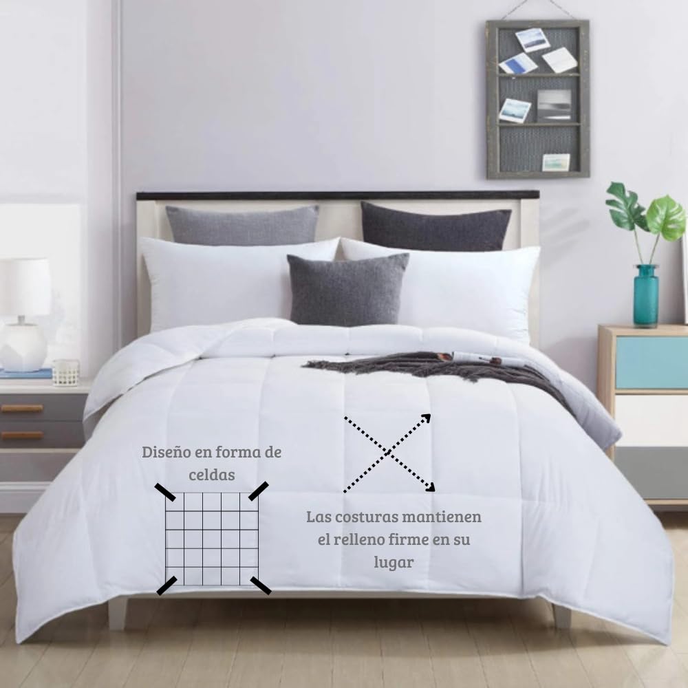 DECASATEXTIL Edredon Relleno Nordico 240x220 cm - Edredon Microfibra 400Gr/m2 - Cama 150/160cm - Reversible- Suave, cómodo, Ligero y Transpirable - Blanco 240x220cm