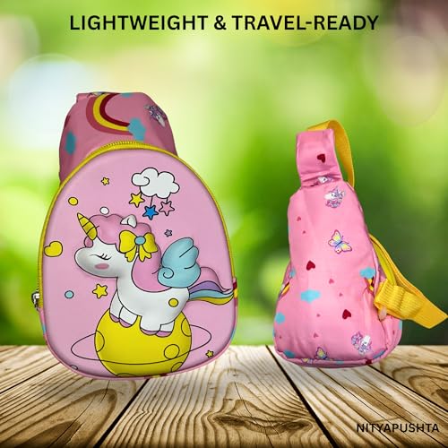 Image of Kids Small Cartoon Design Sling Crossbody Shoulder Bag for Boys & Girls, School Travel & Casual Backpack with Adjustable Strap for Children & Toddlers