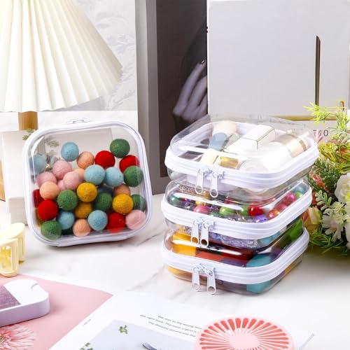 Image of Hoolerry 4 Pcs Hard Clear Zipper Case Makeup Bags Plastic Zipper Pouch Transparent Storage Box Containers for Cosmetics, Snacks, Building Blocks, Puzzles(Clear,5 x 5 x 2 in,White)