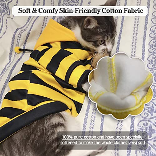 DENTRUN Sphynx Hairless Cats Costume Funny Bee Warm Winter Sweater Cute Pullover Kitten Shirts Breathable Cat Leisure Wear Turtleneck Vest Adorable Cat\'s Clothes Jacket Pajamas Jumpsuit, S