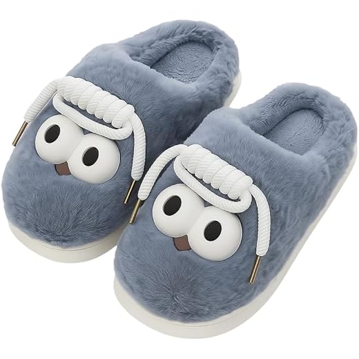 Owl Eyes Plush Slippers Blue