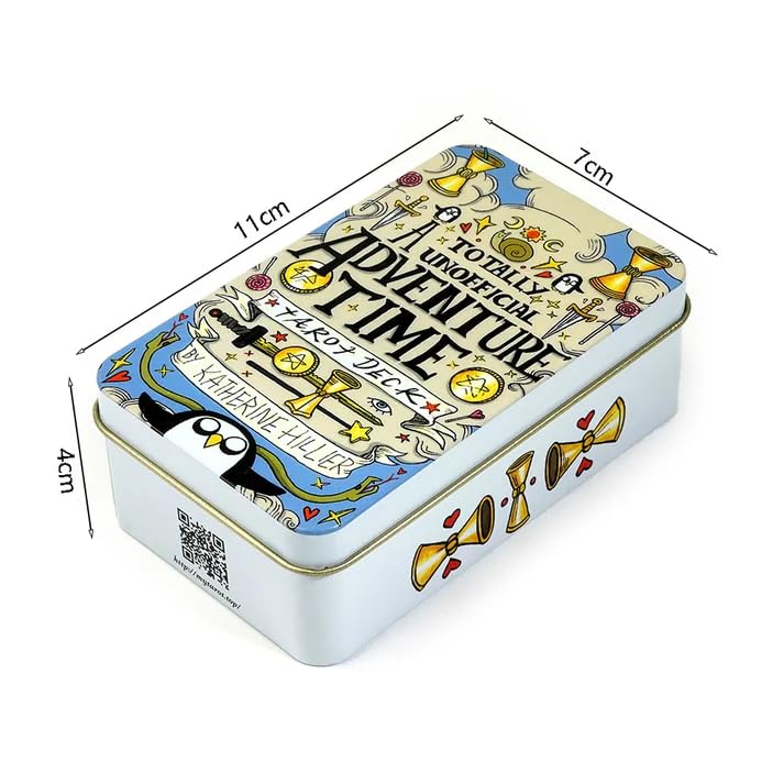 Image of DUNGRANI ENTERPRISE Totally Unofficial Adventure Time Tarot Card Game in A Tin A 78-Card Deck with Guidebook Gilded Golden (Limited Edition) 400 GSM Gold Core Cardstock for Adults