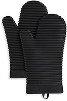 KitchenAid Ribbed Soft Silicone Oven Mitts 2-Pack, Heat-Resistant 500°F, Waterproof Grip, Matte Black 7.5x13"