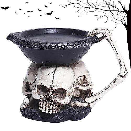 Candelabro de esqueleto, adornos de calavera, soporte de resina para velas, portavelas decorativo de resina, decoración de Halloween, decoración de mesa de comedor para sala de estar, jardín Jildouf