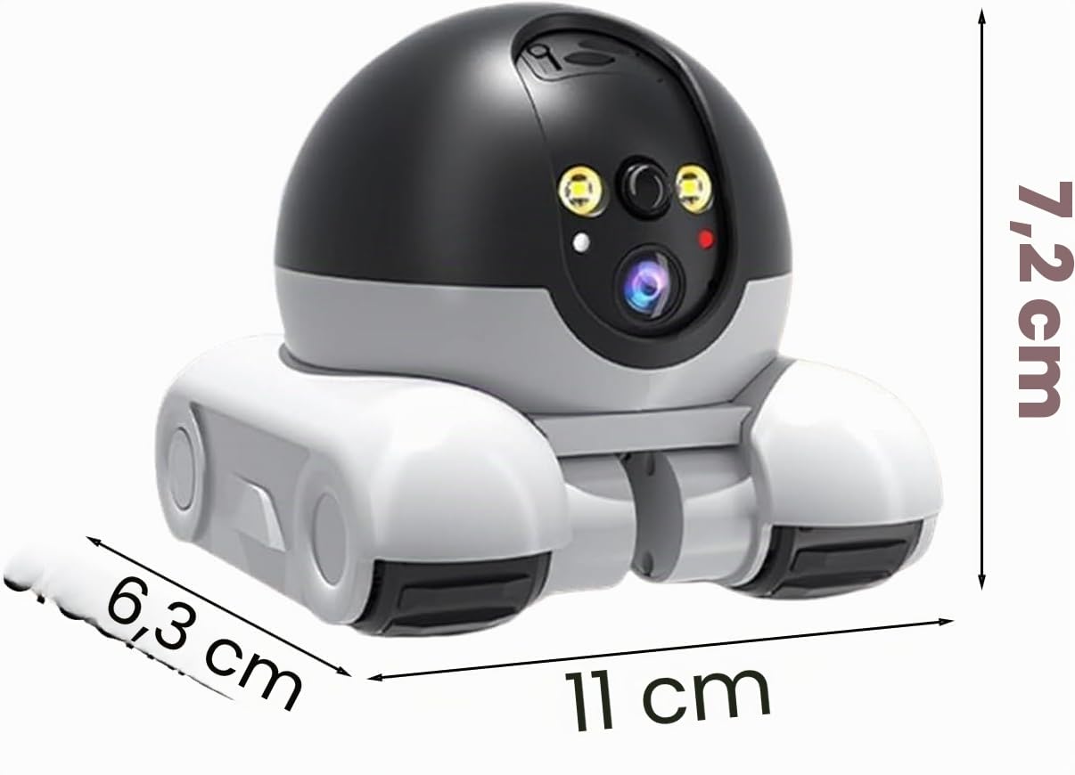 Robot con Telecamera per Animali Domestici, Telecamera di Sicurezza Robot Wi-Fi con Ruote 1080P Doppio Obiettivo Controllo Remoto per Casa Lavoro Animali Domestici, Scheda da 64G Inclusa