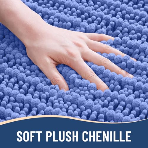 Image of Arotive Luxury Bathroom Ruuner Rugs 47x24, Extra Soft Thick Absorbent Shaggy Chenille Bath Rugs, Machine Wash Dry, Bath Mats for Bathroom Floor, Tub and Shower, Home Decor Accessories, Cornflower Blue
