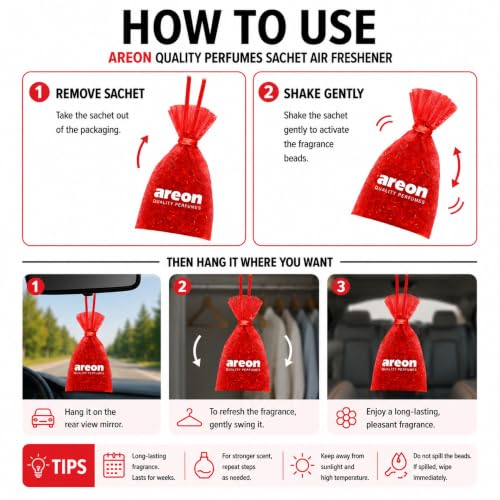 Image of AREON Pearls Watermelon Hanging Air Freshener, Quality Perfume Pack 3