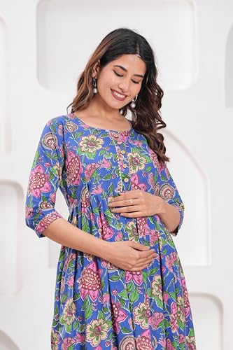 Image of JAIPURFAME Stylish Women's Pure Cotton All Over Printed Kurti Gown, Maternity Dress, and Feeding Dress - Comfortable and Elegant Maternity Wear for Women