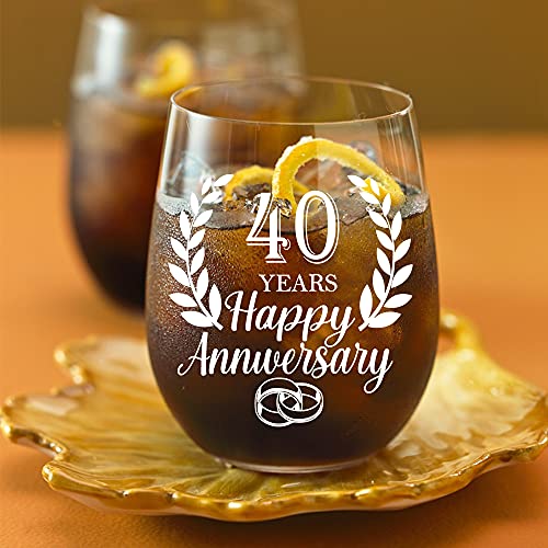 Dyjybmy Happy 40Th Anniversary Funny Wine Glass 40Th Anniversary Birthday Gifts Ideas For Women Mom Dad Husband Wife 40Th Birthday Party Wedding Anniversary Party Favorite Couples Gift #TOP4
