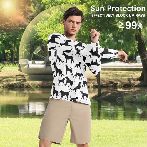 Mens UV Protection Shirts Rash Guard Long Sleeve UPF 50+ Black Dog Silhouette Quick Dry S4