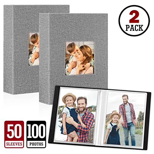 Lanpn Photo Albums 7x5 Pockets, Linen Slip in Top Loading Photo Album Holds 100 Portrait 13x18cm Pictures (Grey, 2 Packs) - Image 2