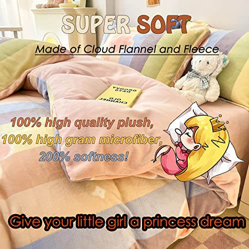 Morromorn Twin Bedding Sets, Rainbow Stripe Duvet Cover Set With Pillow Sham, Cute Pink Bed Set Multi Color Fuzzy Comforter Covers - Kawaii Super Soft Blanket For Girls Kids Teen Twin/Twin Xl Size #TOP3
