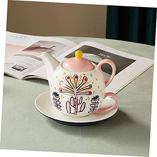 Théière céramique rose rétro 1,2L avec tasses et plateau pour pause café et thé - 8